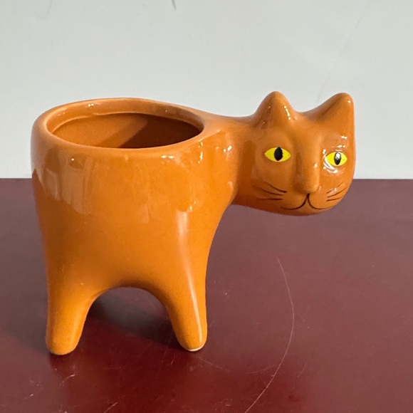 Other - Orange Cat-Shaped Ceramic Planter